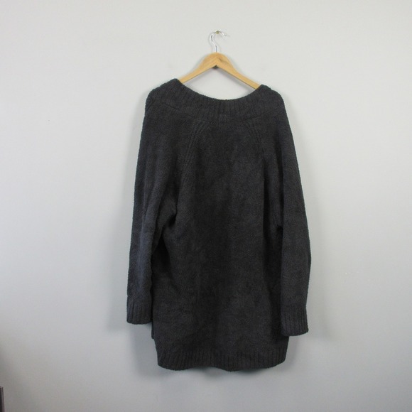 Barefoot Dreams CozyChic Directional Ribbed Cardigan Women 2X Gray Open Soft 840 - Picture 2 of 8